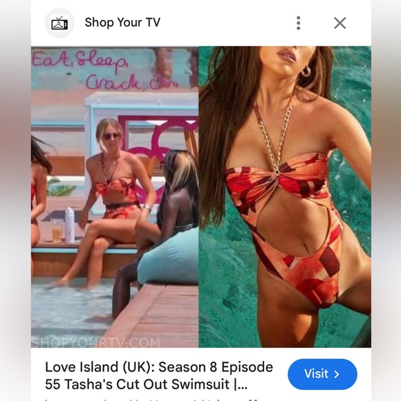 Love Island UK 🇬🇧 Orange Abstract Print Bandeau Chain Cut Out Swimsuit - Picture 8 of 8